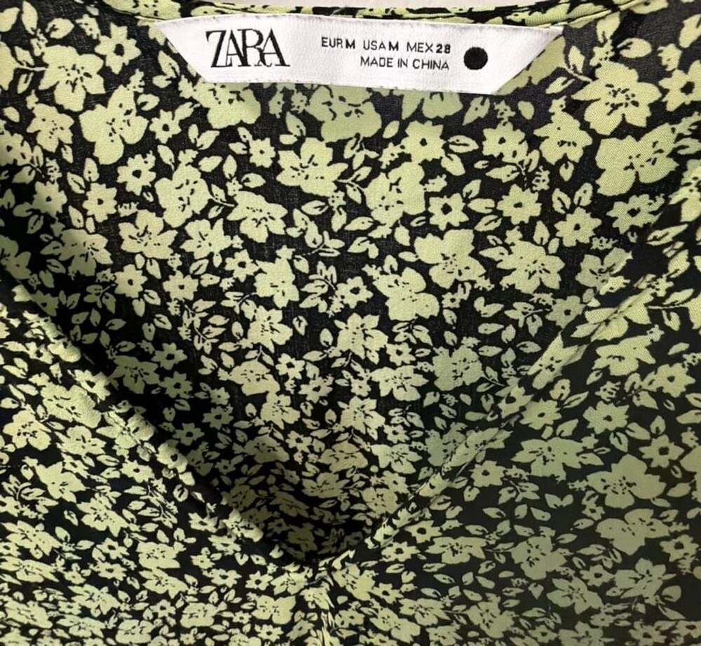 Zara Floral Print Tiered Mini Dress Size M Green - Picture 2 of 4